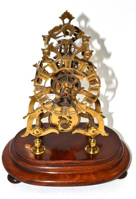 Lot 204 - A good brass skeleton mantel timepiece, retailed by Robson, circa 1860, single fusee movement,...