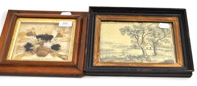 Lot 221 - An early Victorian seaweed picture, Souvenir of Jersey and a Georgian silk embroidered picture