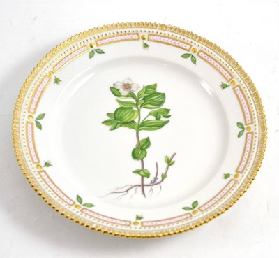 Lot 225 - A Royal Copenhagen Flora Danica plate, painted with Cornus Suecica L, 22.5cm diameter