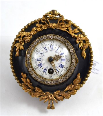 Lot 226 - A gilt metal boudoir timepiece, circa 1900, gilt metal applied floral and swag mounts, paste...