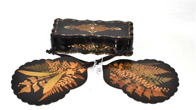 Lot 228 - A pair of Fernware face screens and a papier-mâché glove box