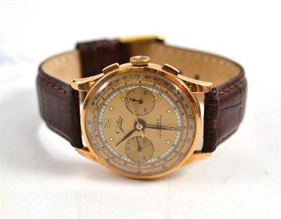 Lot 239 - A chronograph wristwatch, signed Jolus, circa 1950, case stamped with a convention hallmark...