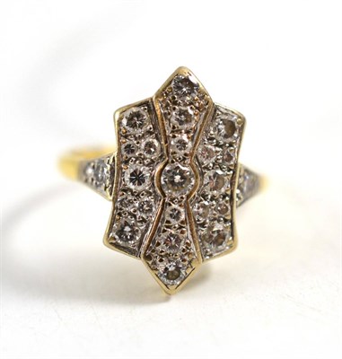 Lot 242 - An 18ct gold diamond cluster ring, the pointed plaque form pavé set with round brilliant cut...