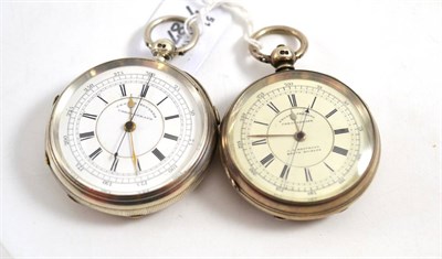 Lot 248 - Two silver chronograph pocket watches, signed William H Cribdon, Coventry, 1888, lever...