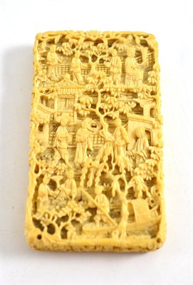 Lot 251 - A late 19th/early 20th century Chinese canton ivory card case with slip cover, 9.5cm by 5.5cm