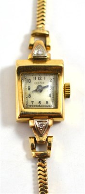 Lot 257 - A lady's 14ct gold and diamond set wristwatch, signed Croton, circa 1940, lever movement, case...