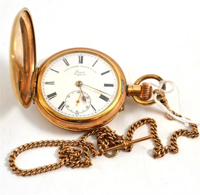 Lot 265 - A gold plated full hunter pocket watch with a 9ct gold watch chain, signed Lancashire Watch Co,...