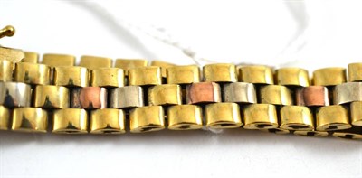 Lot 273 - A 9ct three colour gold brick link bracelet, length 19.5cm