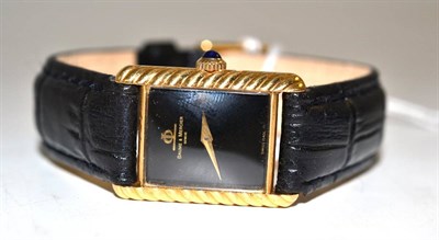 Lot 280 - A lady's 18ct gold wristwatch, signed Baume & Mercier, circa 1980, lever movement, black dial,...