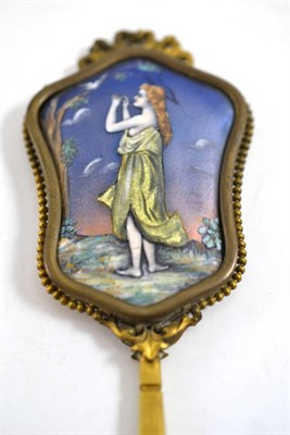 Lot 288 - A French small gilt metal and enamel hand mirror