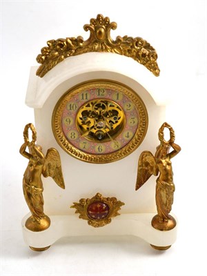 Lot 309 - An onyx mantel timepiece, circa 1900, gilt metal mounts, paper dial chapter ring with a...