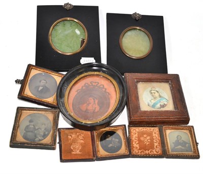 Lot 326 - Four 19th century daguerreotypes, a pair of silhouette portrait frames, a 19th century oval...