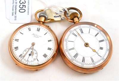 Lot 350 - A 9ct gold open faced pocket watch signed JW Benson, (a.f.) and a pocket watch with case stamped 9C