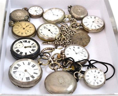 Lot 352 - Three silver pocket watches, five plated pocket watches, four fob watches and a pocket watch...