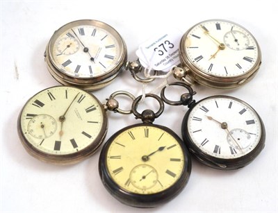 Lot 373 - Five silver open faced pocket watches