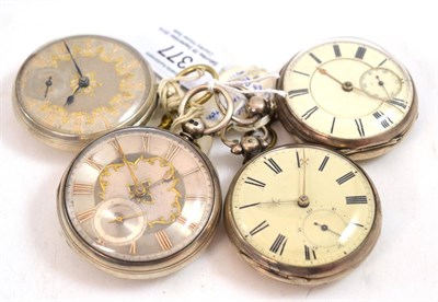 Lot 377 - Four silver open faced pocket watches (4)