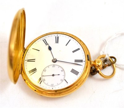 Lot 379 - An 18ct gold full hunter pocket watch, retailed by A & J Kleiser, York, 1876, gilt fusee lever...