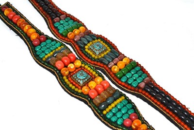 Lot 419 - Pair of Tibetan (?) hardstone and amber decorated belts