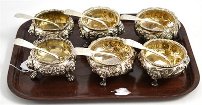 Lot 440 - A matched set of six Victorian silver salts in the George II style, three Daniel & Charles...