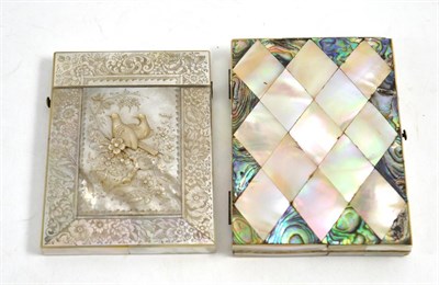 Lot 444 - A Victorian mother-of-pearl calling card case and a Victorian card case decorated with birds