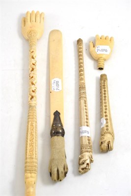 Lot 448 - Victorian page turner Champion Stingo Sniffles Dies Feby 93, an Indian box and ivory back scratcher