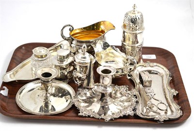 Lot 460 - A group of silver and silver plated items comprising: a Victorian silver sugar caster, William...