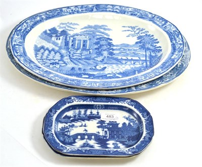 Lot 483 - Pair of Leeds pearlware oval platters and two similar stands