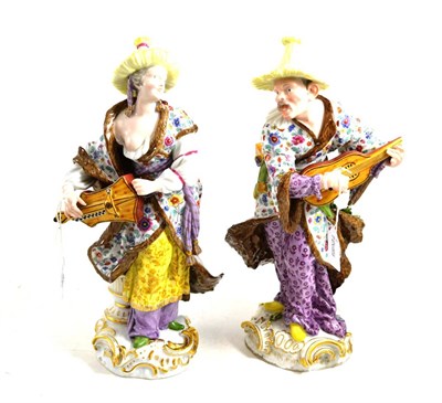 Lot 488 - Pair of 19th century Meissen figures, 32cm high