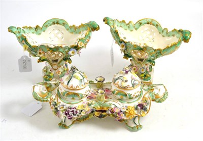 Lot 489 - English porcelain inkstand and two baskets