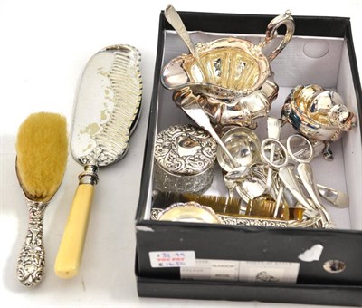 Lot 528 - A collection of silver including a pair of George III silver salts, Victorian cream jug, plated...