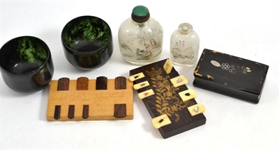 Lot 529 - * Two Japanese bezique markers, Victorian tortoiseshell snuff box and two interior painted...