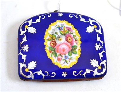 Lot 537 - A 19th century blue enamel purse, painted with flowers