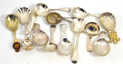 Lot 539 - * A group of thirteen silver and silver plated caddy spoons comprising: three modern caddy...