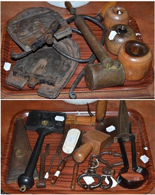 Lot 558 - A quantity of vintage farming and bee keeping equipment including bulls nose rings; hog...