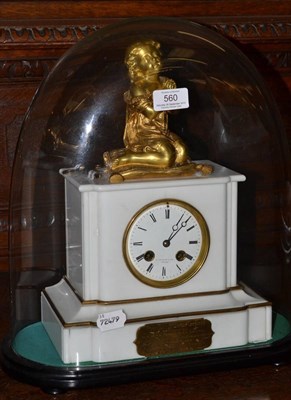 Lot 560 - A white marble striking mantel clock, retailed by Manoah & Sons, Bradford, circa 1860,...