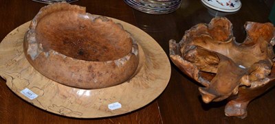 Lot 565 - Four burr wood grouped carvings in the form of bowls, assorted sizes