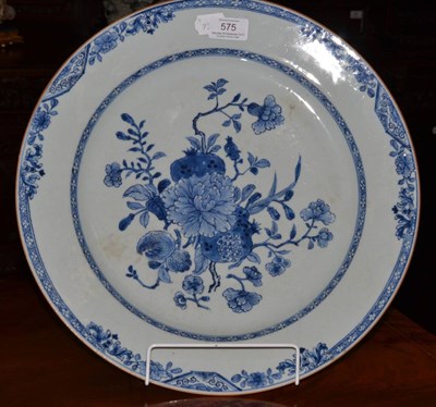 Lot 575 - An 18th century Chinese blue and white dish with pomegranate design