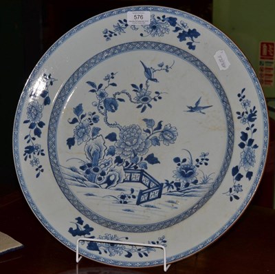 Lot 576 - Large 18th century Chinese blue and white dish, 41cm diameter