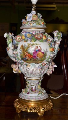 Lot 579 - Moore Brothers porcelain vase, circa 1900, in the Meissen style, painted and applied with...