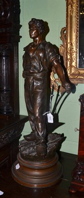 Lot 583 - A late 19th century spelter figure titled ";The Labourer";, 70cm high