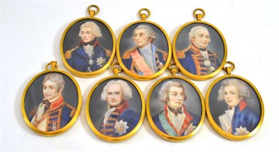 Lot 590 - Set of seven oval miniatures of Admirals