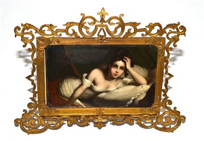 Lot 597 - Small gilt framed panel containing a portrait of a lady