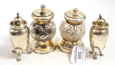 Lot 599 - A pair of silver condiments and a pair of silver pepperettes