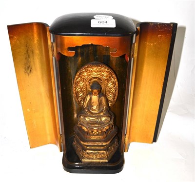 Lot 604 - A Japanese carved and lacquered wood travelling shrine, Jizo Bosatsu, late Meiji period...