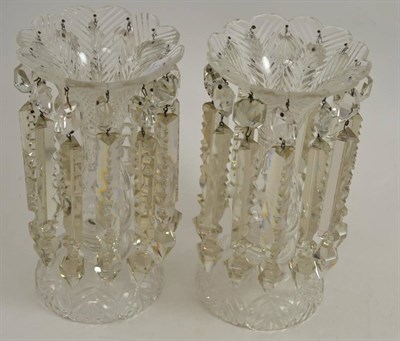 Lot 605 - Pair of small glass lustres, 25cm high