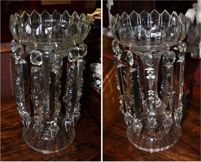 Lot 608 - Pair of glass lustres, 37cm high