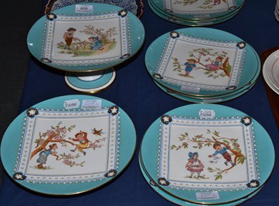 Lot 609 - Wedgwood Aesthetic style dessert service, circa 1880, printed and painted with children in...