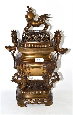 Lot 610 - Chinese bronze censer, cover and stand