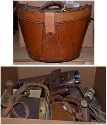 Lot 620 - * A good collection of leather goods including hunting flask, sandwich tin, binoculars, gentleman's