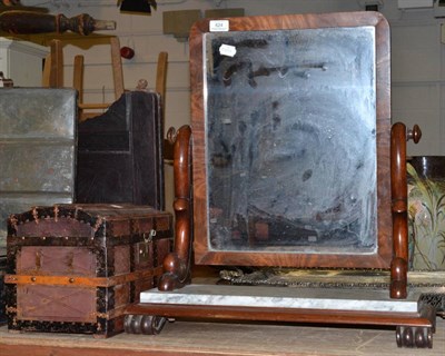 Lot 624 - A Victorian mahogany toilet mirror with marble base and a small leather and studded domed top box